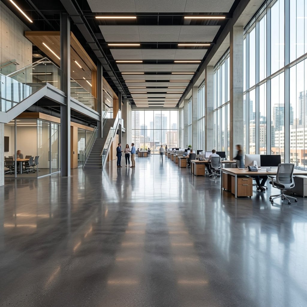 Smooth polished flooring in expansive commercial space
