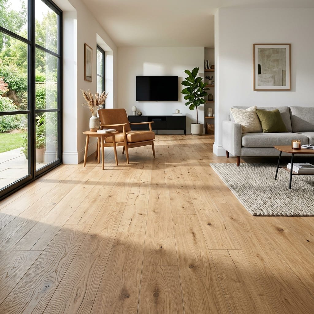 Oak Luxury Vinyl Tile installed in modern living room